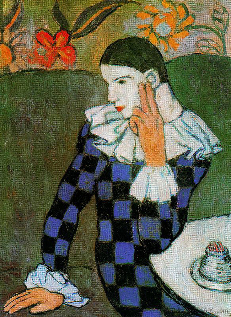 丑角倾斜 Harlequin leaning (1901),巴勃罗·毕加索