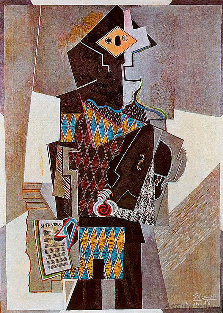 丑角与小提琴 Harlequin with violin (1918),巴勃罗·毕加索