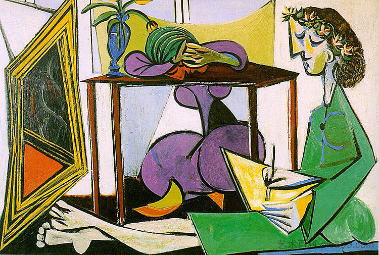 内部与女孩画 Interior with girl drawing (1956)，巴勃罗·毕加索