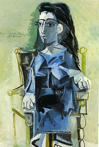 杰奎琳和她的猫坐在一起 Jacqueline sitting with her cat (1964)，巴勃罗·毕加索