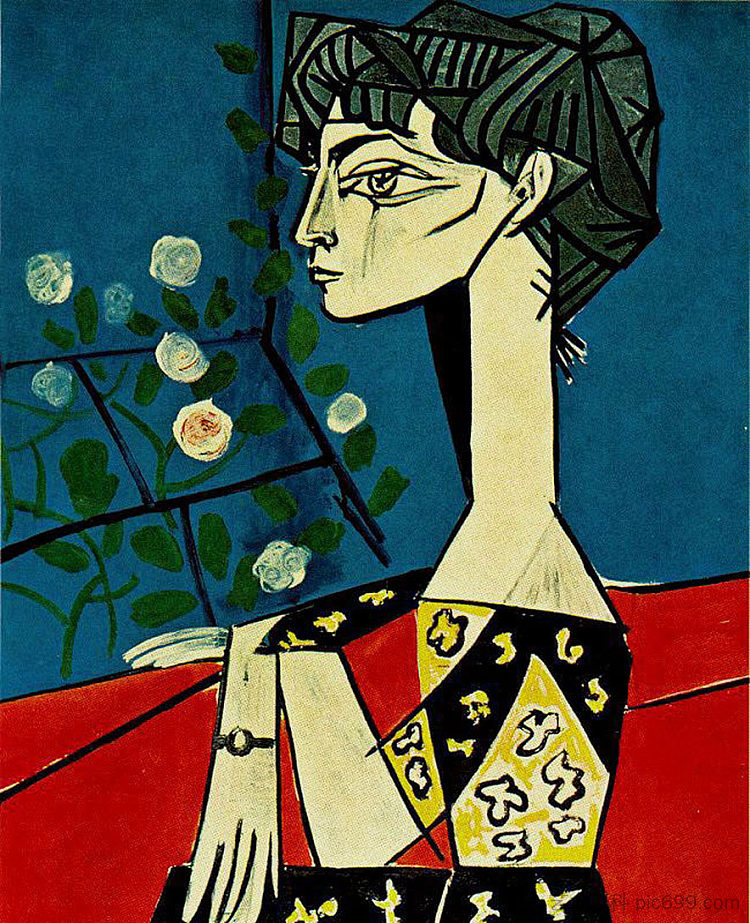 杰奎琳与鲜花 Jacqueline with flowers (1954),巴勃罗·毕加索