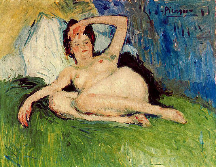 珍妮（斜倚裸体） Jeanne (Reclining nude) (1901)，巴勃罗·毕加索