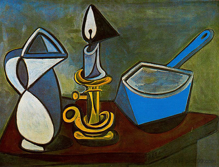 水壶、蜡烛和搪瓷盘 Jug, candle and enamel pan (1945),巴勃罗·毕加索
