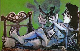 躺着的女人裸体抱着猫 Lying female nude with cat (1964)，巴勃罗·毕加索