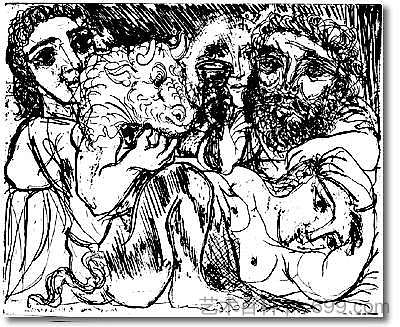 牛头怪,饮酒者和女性 Minotaur,drinker and women (1933),巴勃罗·毕加索