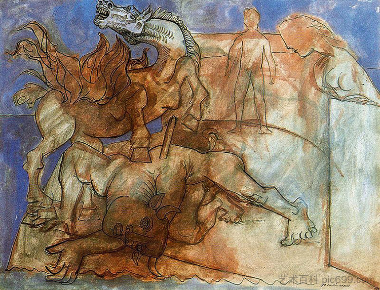 牛头怪受伤了，马和人物 Minotaur is wounded, horse and personages (1936)，巴勃罗·毕加索