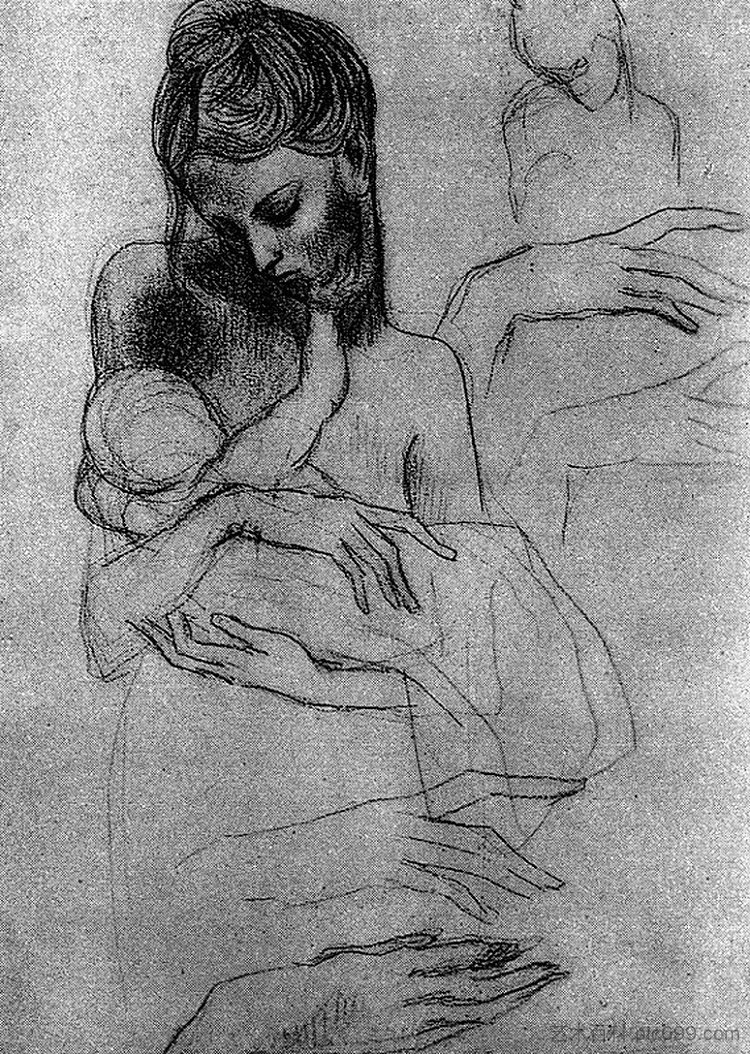 母亲和孩子(研究) Mother and child (study) (1904),巴勃罗·毕加索