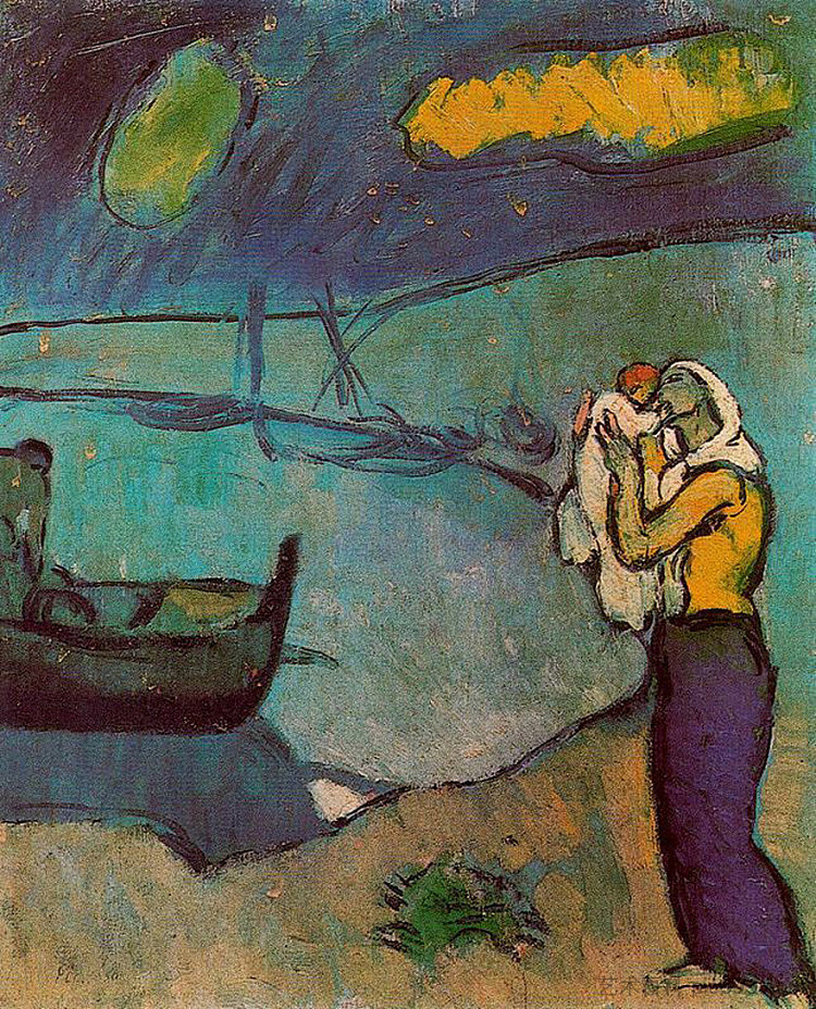 母子在岸上 Mother and son on the shore (1902),巴勃罗·毕加索