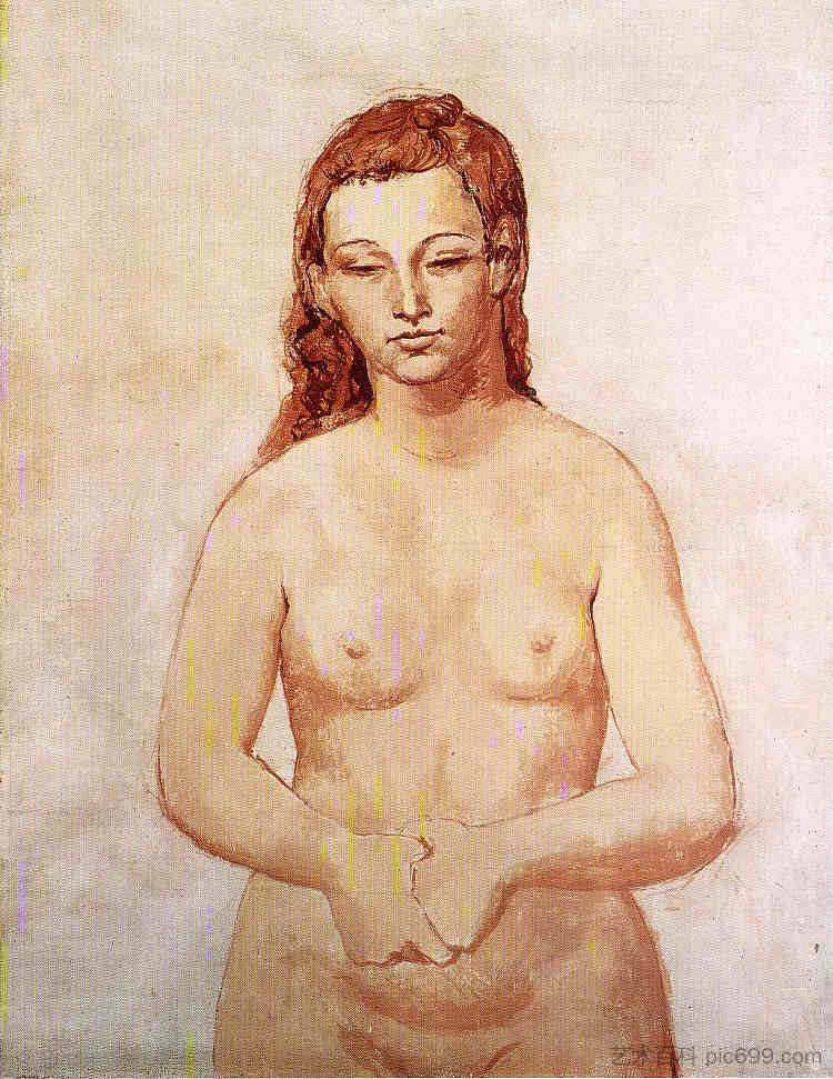 裸体，双手紧紧握在一起 Nude with her hands pressed to each other (1906)，巴勃罗·毕加索