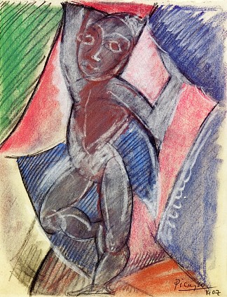 裸体与举起的手臂 Nude with raised arms (1907)，巴勃罗·毕加索