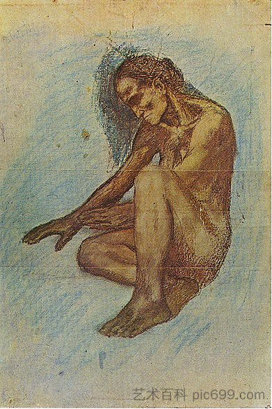 老妇人向火堆伸出双手 Old Woman stretching out her hands to the fire (1903)，巴勃罗·毕加索