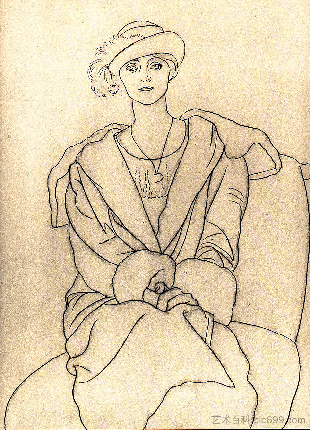 奥尔加戴着一顶羽毛帽子 Olga in a hat with feather (1920),巴勃罗·毕加索