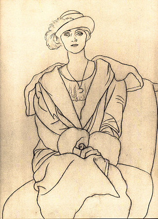 奥尔加戴着一顶羽毛帽子 Olga in a hat with feather (1920)，巴勃罗·毕加索
