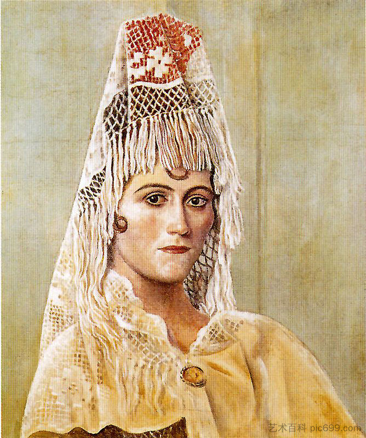 奥尔加在曼蒂拉 Olga in a Mantilla (1917),巴勃罗·毕加索