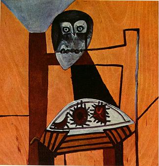 椅子上的猫头鹰和海胆 Owl on a chair and sea urchins (1946)，巴勃罗·毕加索