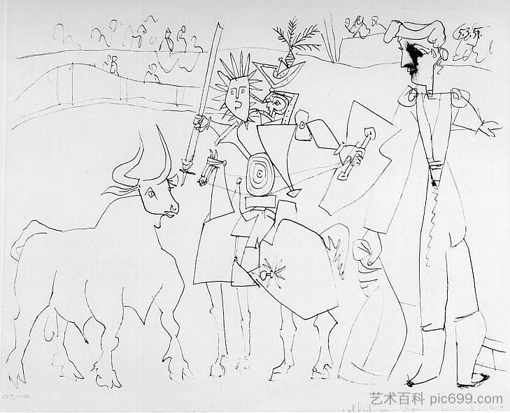 竞技场上马背上的皮卡多 Picador on the horseback on arena (1951)，巴勃罗·毕加索