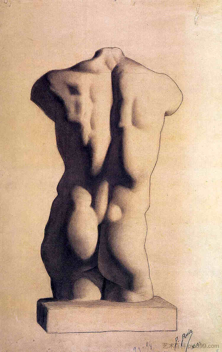 石膏男躯干 Plaster male torso (1893),巴勃罗·毕加索