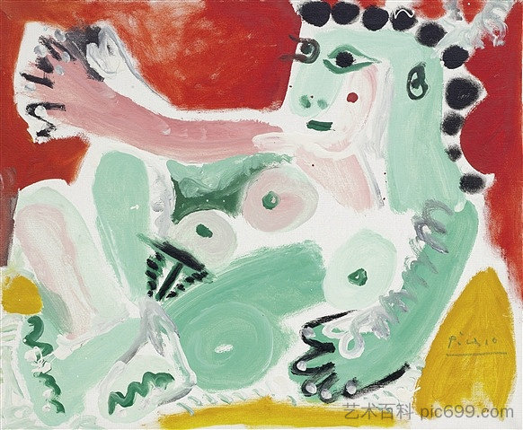 坐着的裸体靠垫（杰奎琳） Seated Nude supported by Cushions (Jacqueline) (1964)，巴勃罗·毕加索