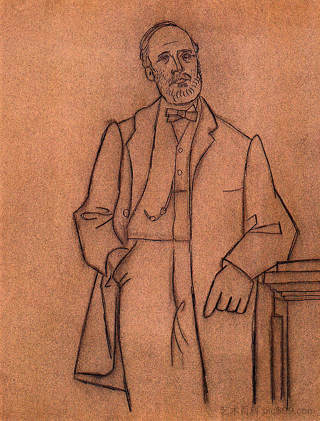 大胡子男人靠在摇篮上的肖像 Portrait of bearded man leaning on cradle (1920),巴勃罗·毕加索