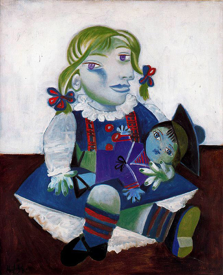 玛雅和她的娃娃的肖像 Portrait of Maya with her doll (1938)，巴勃罗·毕加索