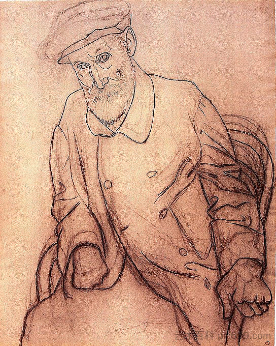 皮埃尔·奥古斯特·雷诺阿的肖像 Portrait of Pierre Auguste Renoir (1919)，巴勃罗·毕加索