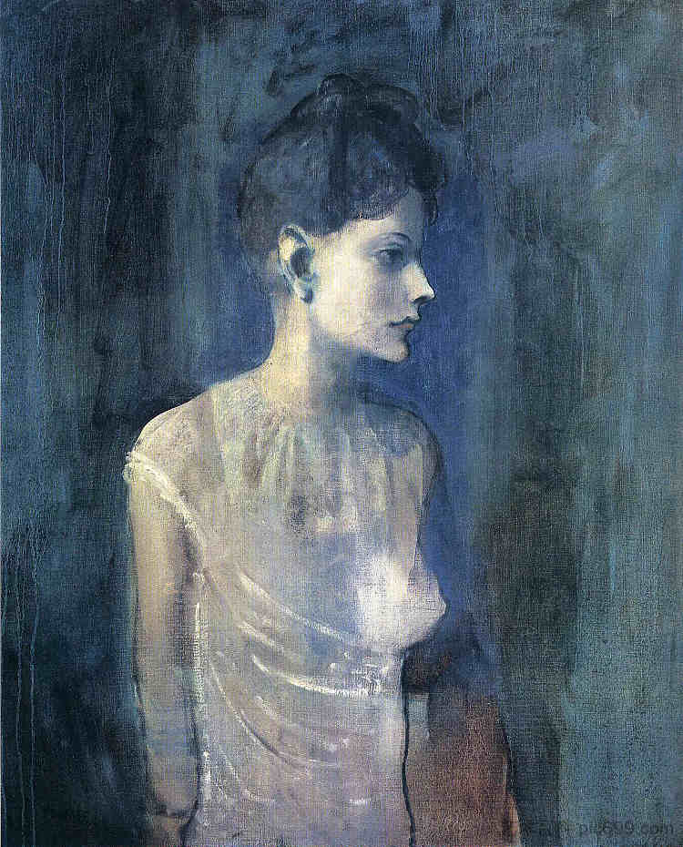 老年索勒的肖像(穿着化学服的女孩) Portrait of seniora Soler (Girl in a chemise) (1903),巴勃罗·毕加索