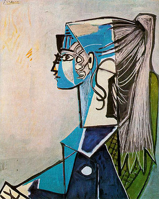 西尔维特·大卫在绿色椅子上的肖像 Portrait of Sylvette David in green chair (1954)，巴勃罗·毕加索