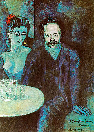 S·朱尼尔-维达尔和他身边的女人 S. Junyer-Vidal with woman beside him (1903)，巴勃罗·毕加索