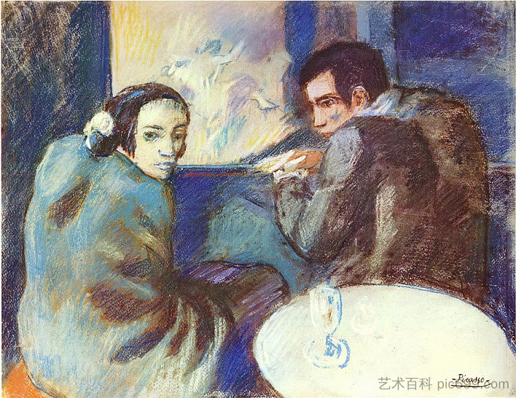 歌舞表演中的场景 Scene in a cabaret (1902)，巴勃罗·毕加索