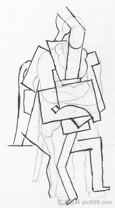 双臂交叉的坐着的男人 Seated man with his arms crossed (1915),巴勃罗·毕加索