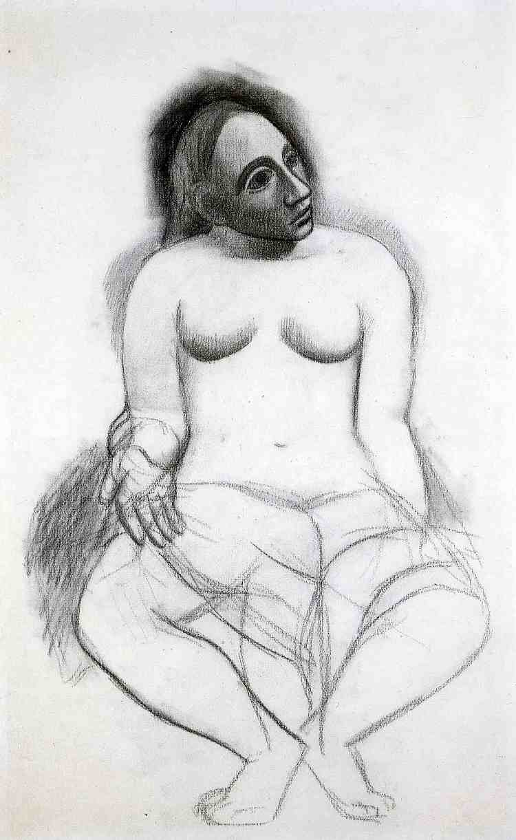 坐着的裸体 Seated nude (1906)，巴勃罗·毕加索