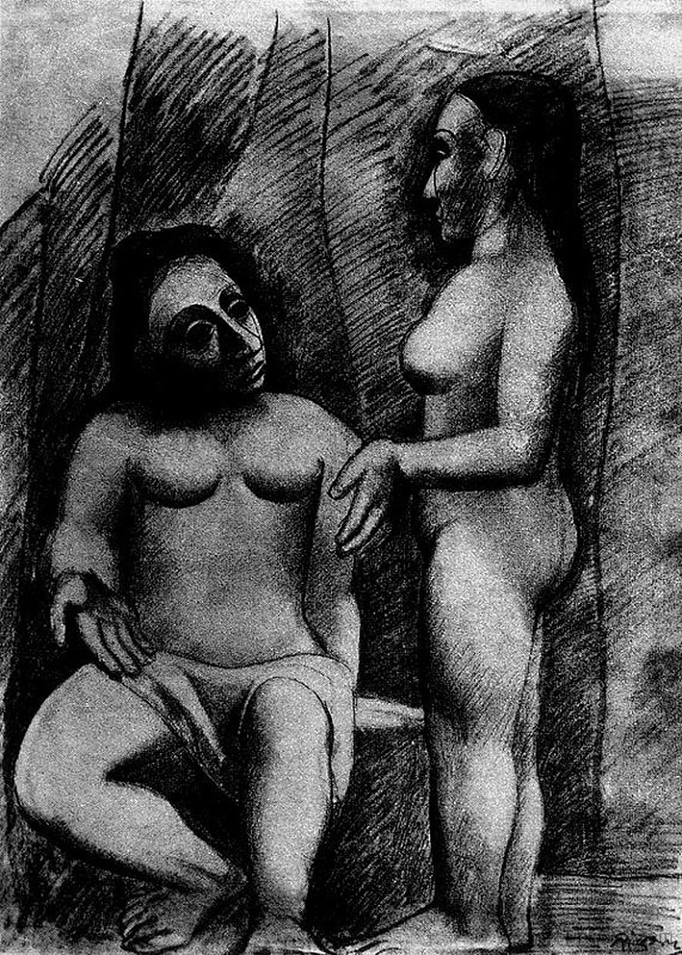 坐着的裸体和站立的裸体 Seated nude and standing nude (1906),巴勃罗·毕加索