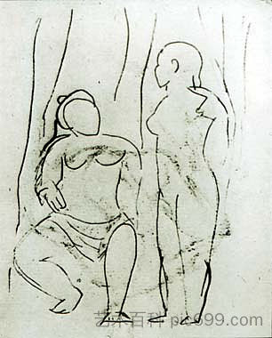 坐着的裸体和站立的裸体 Seated nude and standing nude (1906)，巴勃罗·毕加索