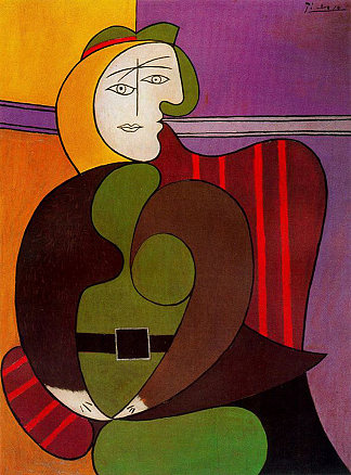 坐在红色扶手椅上的女人 Seated Woman in a Red Armchair (1931)，巴勃罗·毕加索