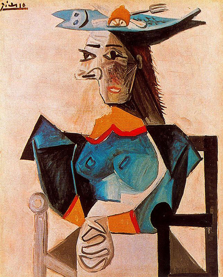 坐着的女人与鱼 Seated Woman with Fish (1942),巴勃罗·毕加索