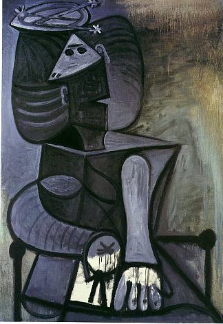 坐着的女人，戴平顶帽子 Seated woman with flat hat (1945)，巴勃罗·毕加索