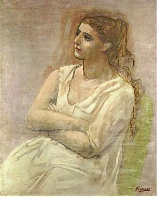 双臂交叉而坐的妇女(萨拉·墨菲) Seated woman with her arms folded (Sarah Murphy) (1923)，巴勃罗·毕加索