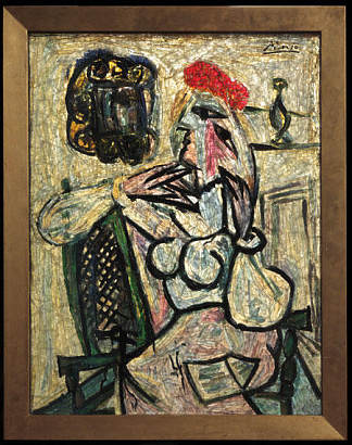 戴红帽子的坐着的女人 Seated Woman with Red Hat (c.1954 – c.1956)，巴勃罗·毕加索