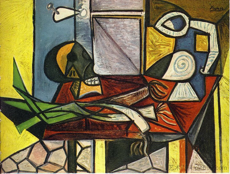 骷髅头和韭菜 Skull and leeks (1945),巴勃罗·毕加索