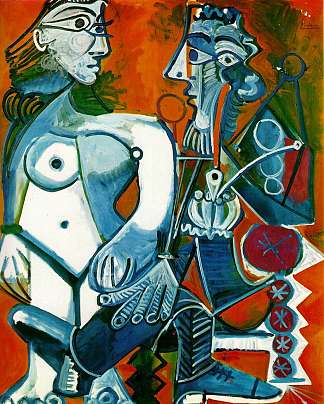 站着裸女和拿着烟斗的男人 Standing female nude and man with pipe (1968)，巴勃罗·毕加索