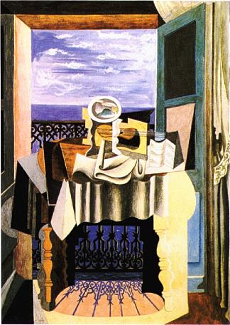 圣拉斐尔窗前的静物 Still life in front of a window at Saint-Raphael (1919)，巴勃罗·毕加索