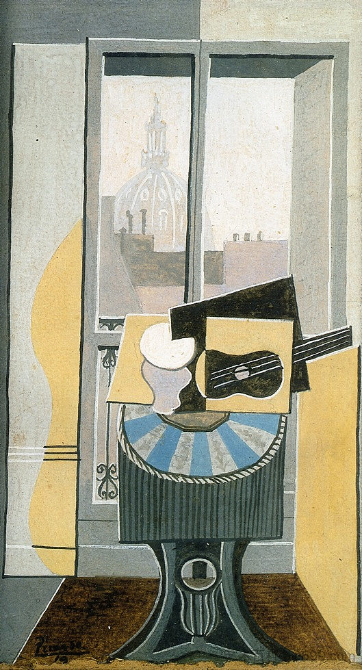 窗前的静物，俯瞰圣奥古斯丁教堂 Still life in front of a Window overlooking the Eglise St. Augustin (1919)，巴勃罗·毕加索