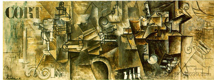 钢琴静物（“CORT”） Still life on the piano ('CORT') (1911)，巴勃罗·毕加索