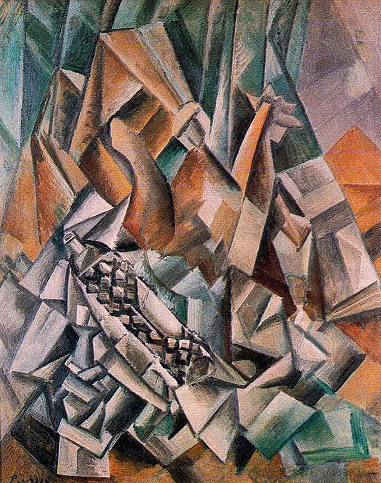 静物与一瓶阿尼斯德尔莫诺 Still life with bottle of Anis del Mono (1909),巴勃罗·毕加索