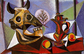 带有公牛头骨的静物 Still life with bull’s skull (1939)，巴勃罗·毕加索