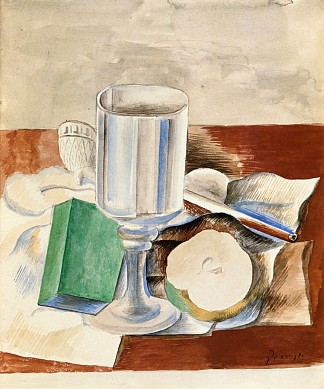 玻璃杯和苹果的静物 Still life with a Glass and an Apple (1914)，巴勃罗·毕加索