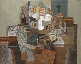 静物与蜜饯和玻璃 Still Life with Compote and Glass (1912 – 1914)，巴勃罗·毕加索