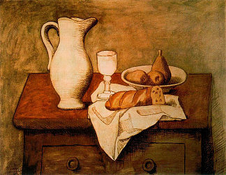水罐和面包的静物画 Still life with jug and bread (1921)，巴勃罗·毕加索