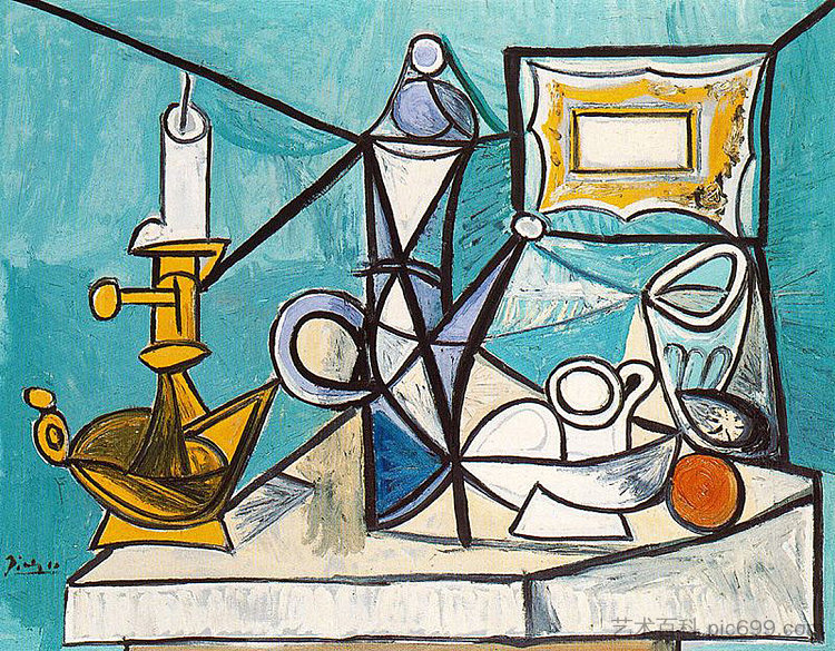 带灯的静物 Still life with lamp (1944)，巴勃罗·毕加索