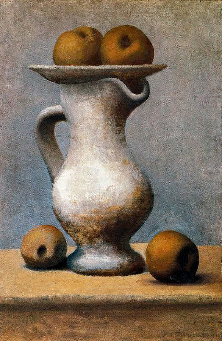 水罐和苹果的静物画 Still life with pitcher and apples (1919)，巴勃罗·毕加索